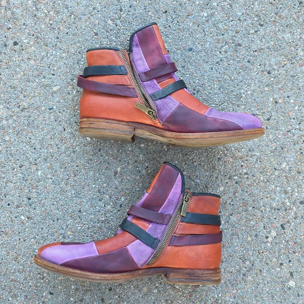 A.S.98 Colorful Patchwork Italian Leather Ankle Boots Booties Size 41 - Picture 5 of 14